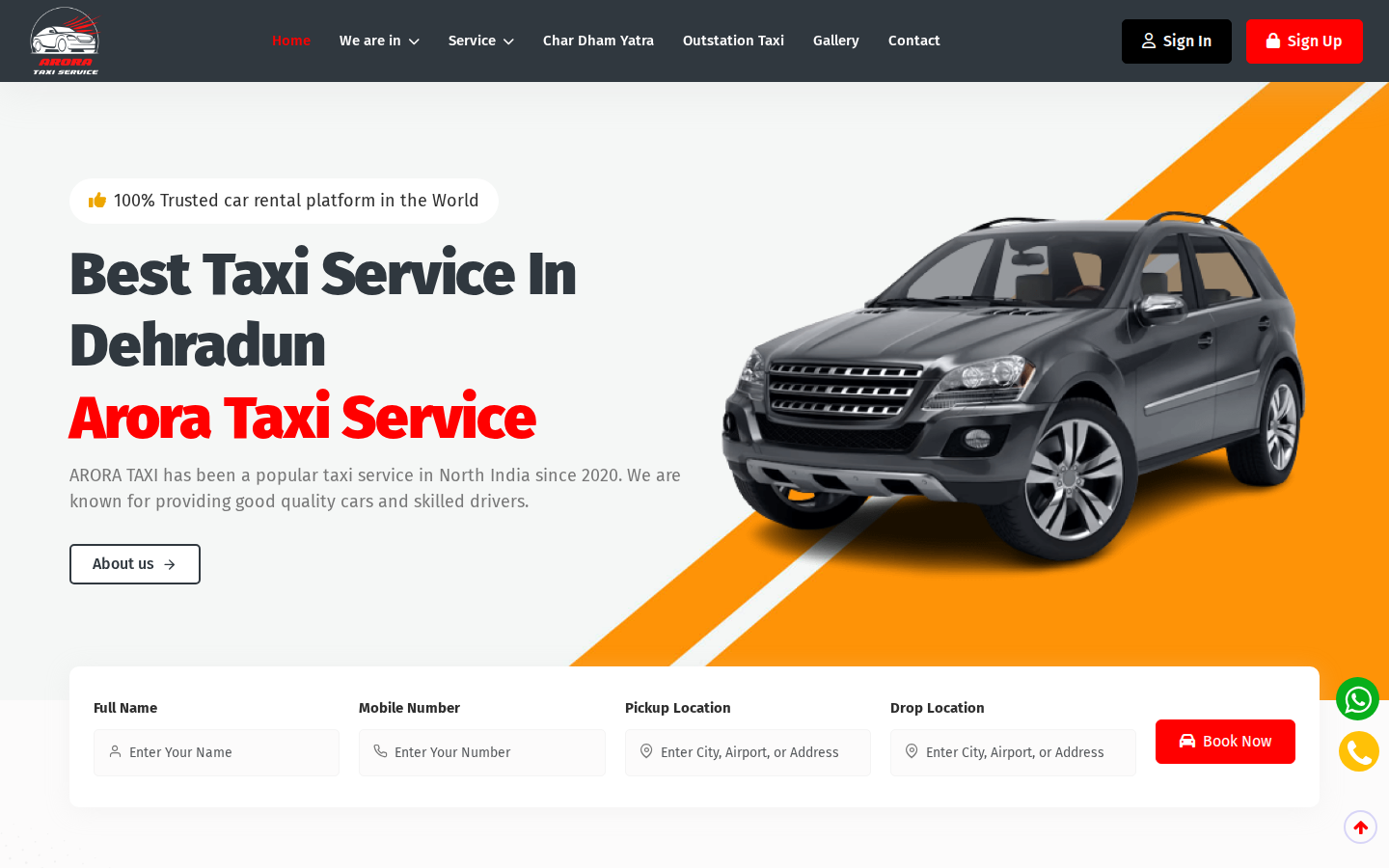 Arora Taxi Service website desktop preview